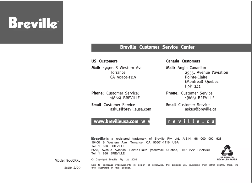 Imagen de la primera página del manual del dispositivo 800CPXL
