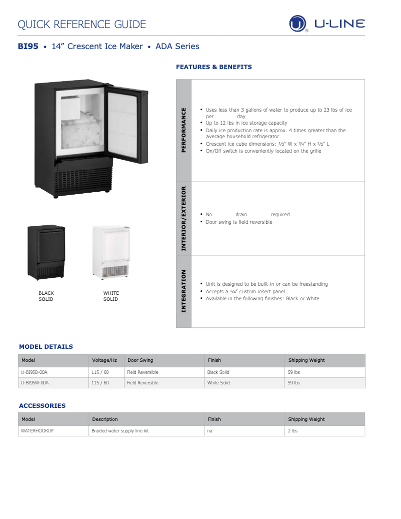 Página 1 del manual Ficha técnica U-Line U-BI95