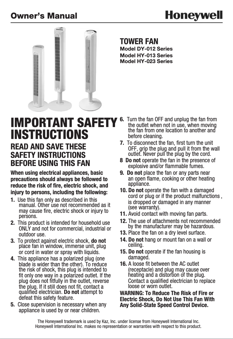 Página 1 del manual Manual de usuario Honeywell HY-025 Comfort Control