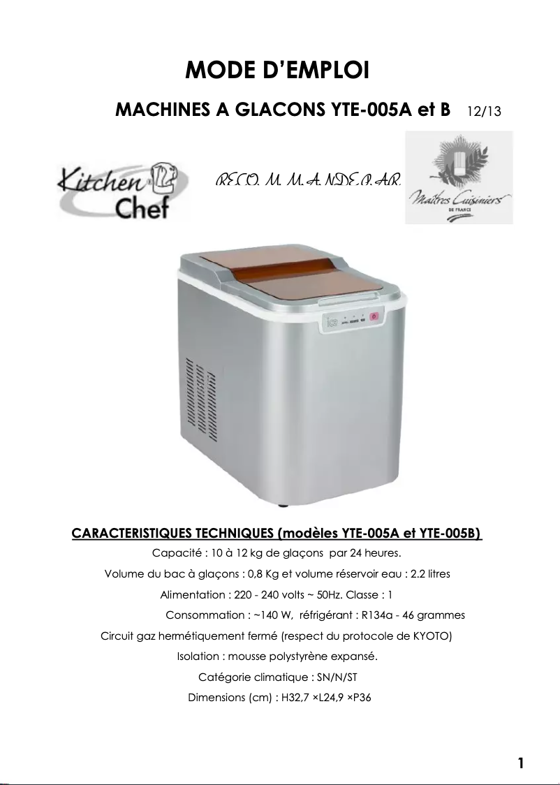 Página 1 del manual Manual de usuario Kitchen Chef YTE-005A