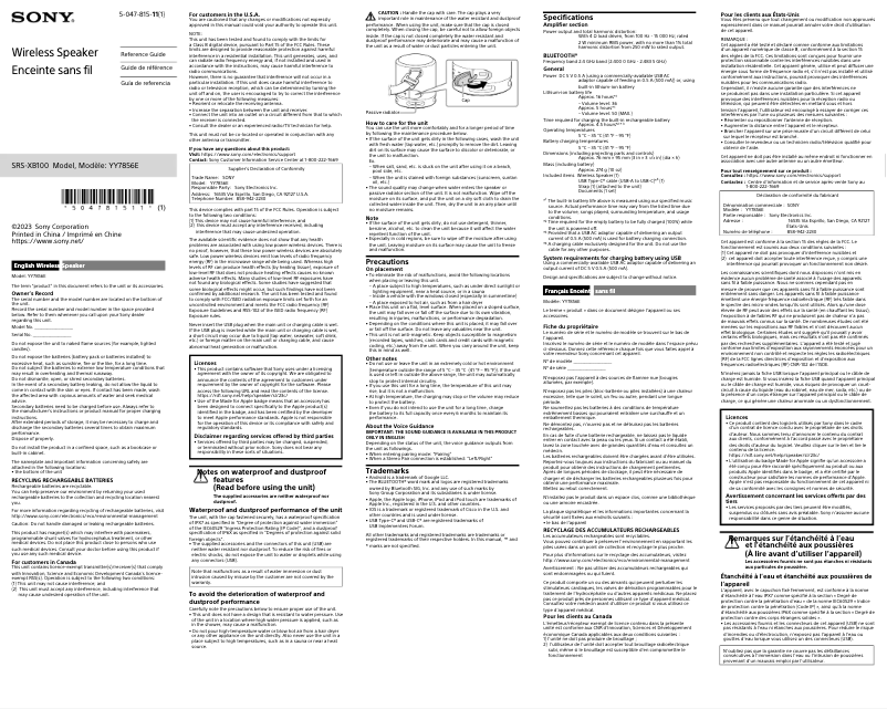 Imagen de la primera página del manual del dispositivo SRS-XB100