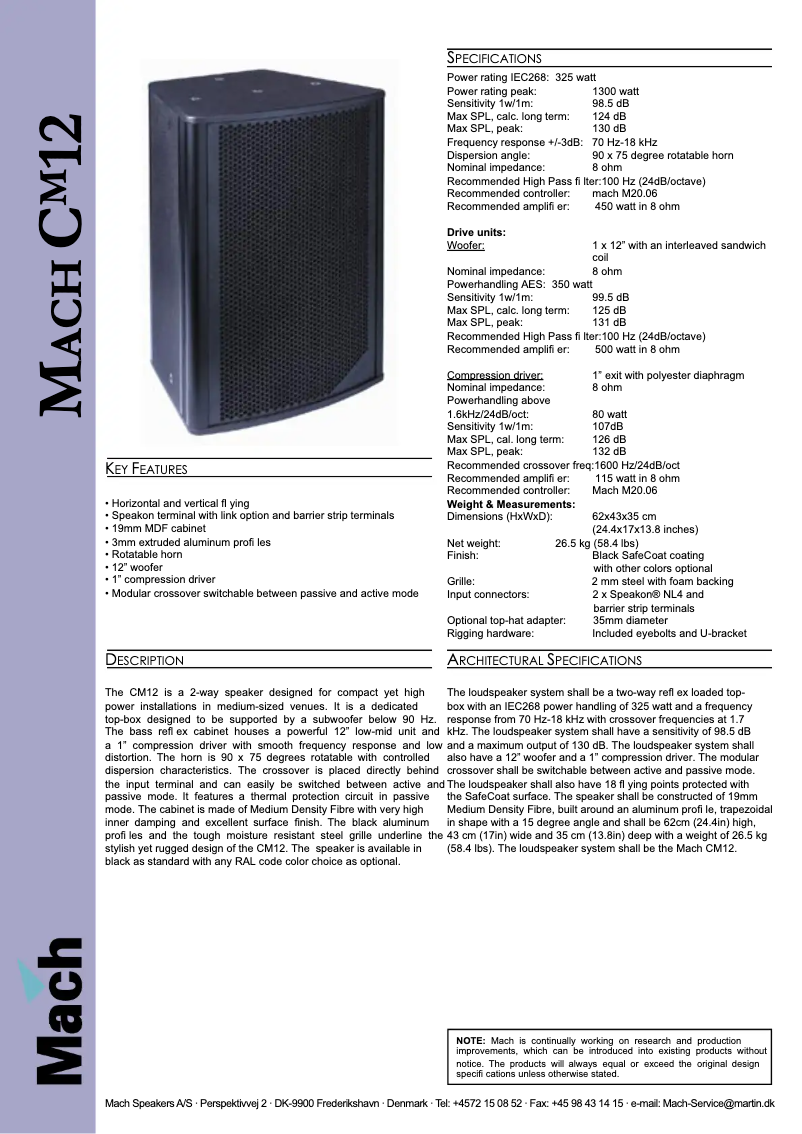 Página 1 del manual Ficha técnica Martin CM12