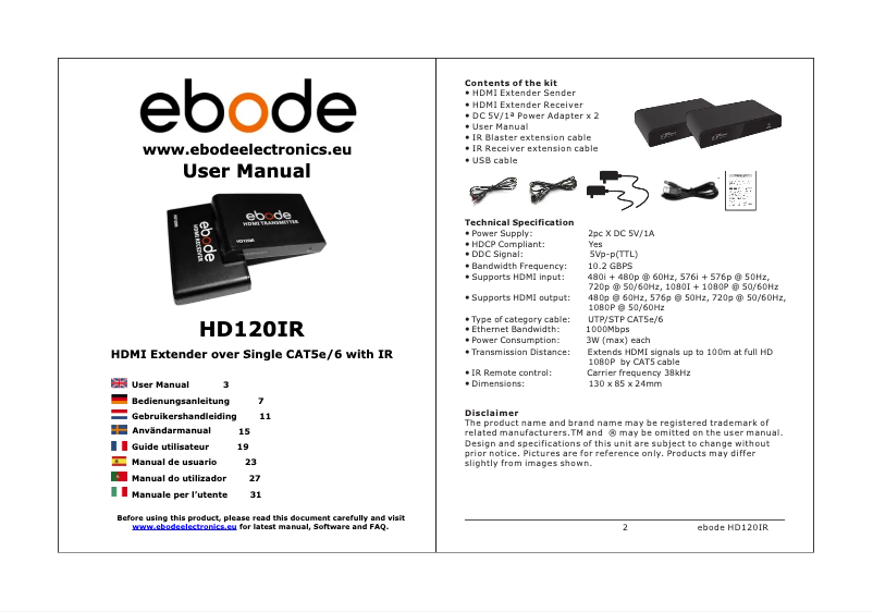Imagen de la primera página del manual del dispositivo HD120IR