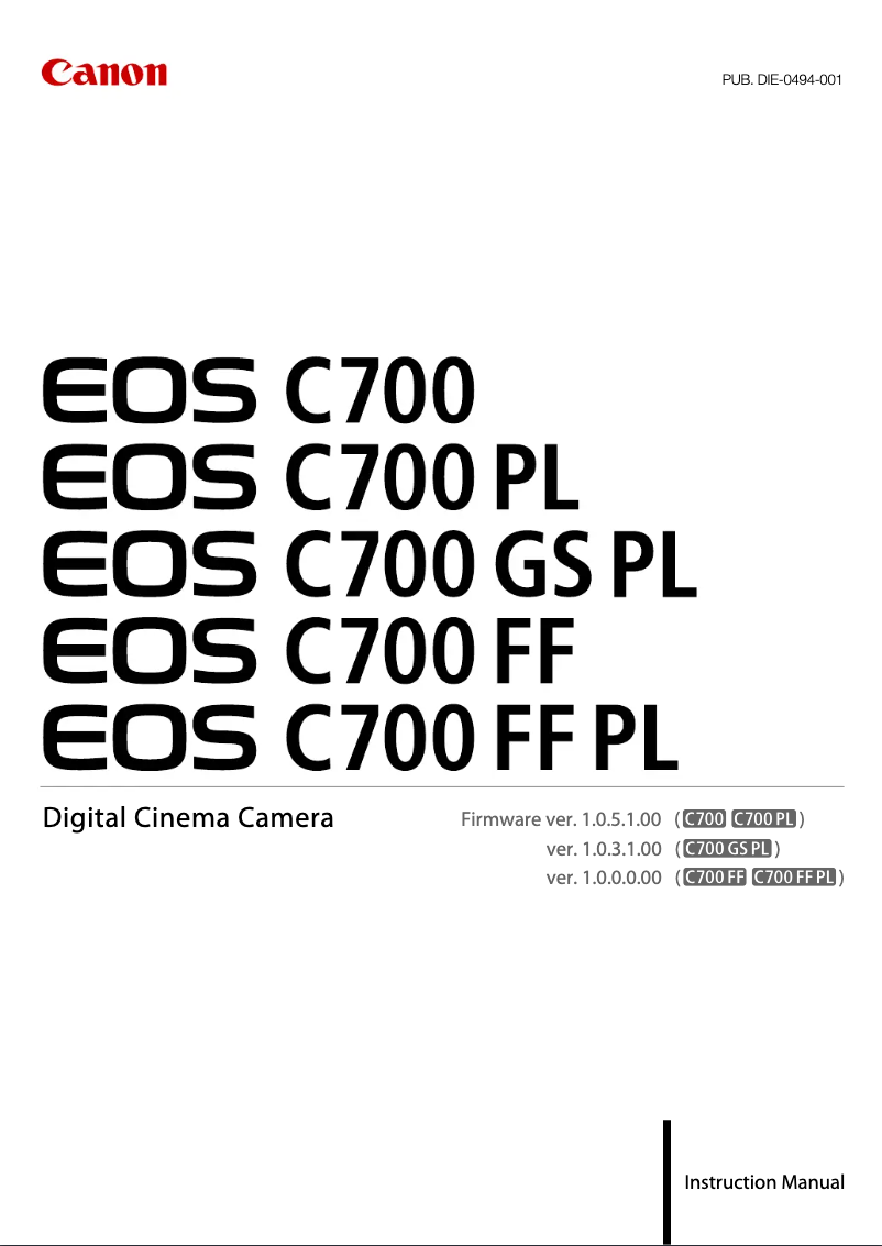 Imagen de la primera página del manual del dispositivo EOS C700 FF PL
