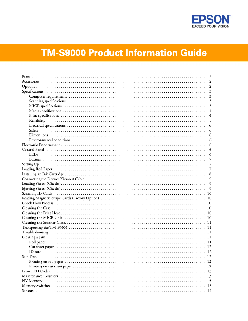 Imagen de la primera página del manual del dispositivo TM-S9000