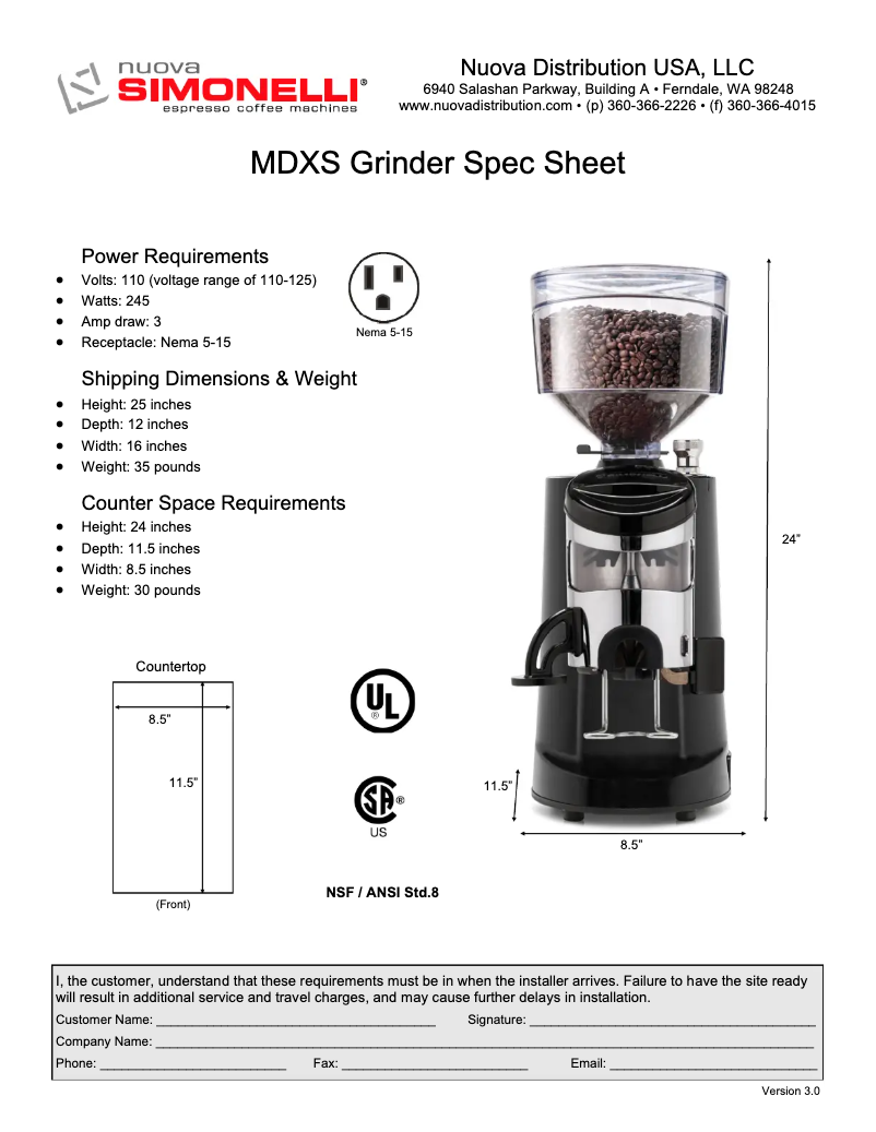Página 1 del manual Ficha técnica Nuova Simonelli MDXS