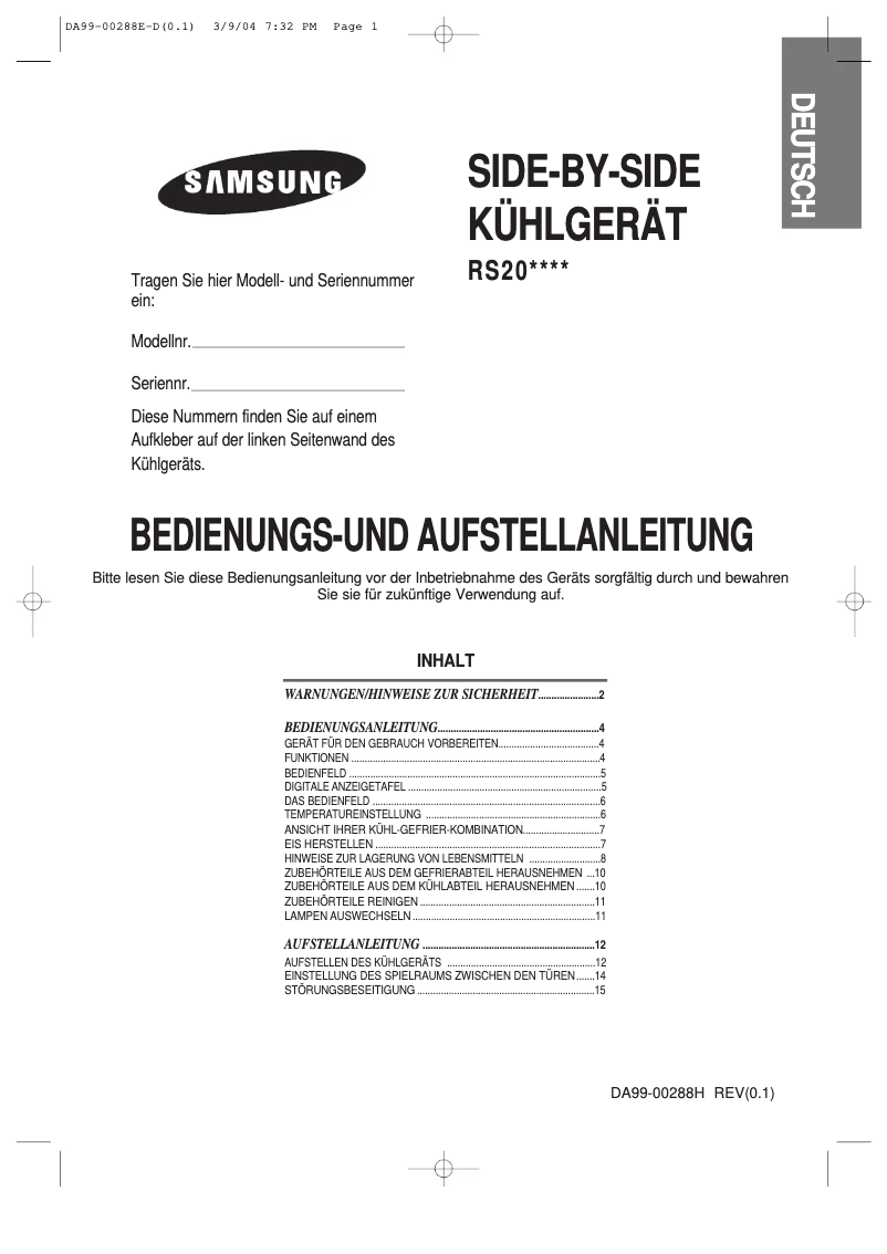 Imagen de la primera página del manual del dispositivo RS20NCSW