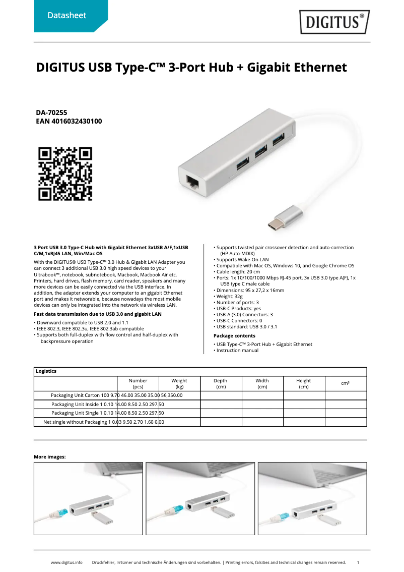 Página 1 del manual Ficha técnica Digitus DA-70255