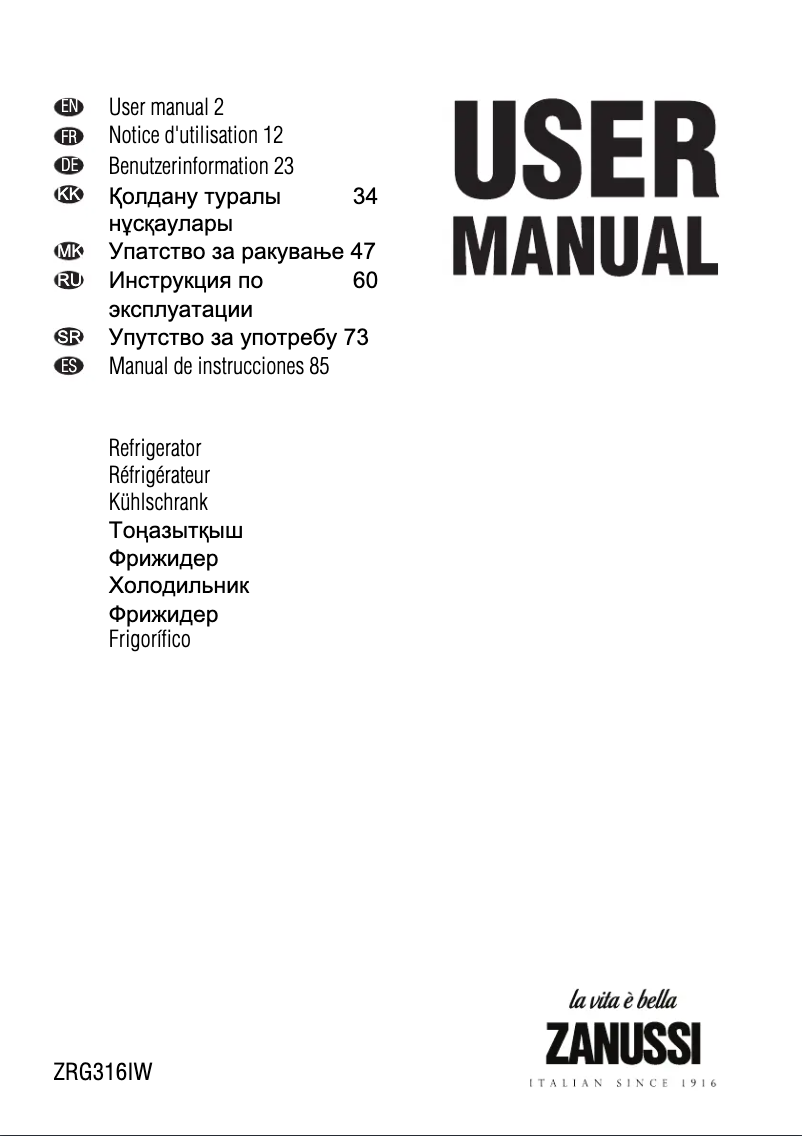 Imagen de la primera página del manual del dispositivo ZR G316 IW