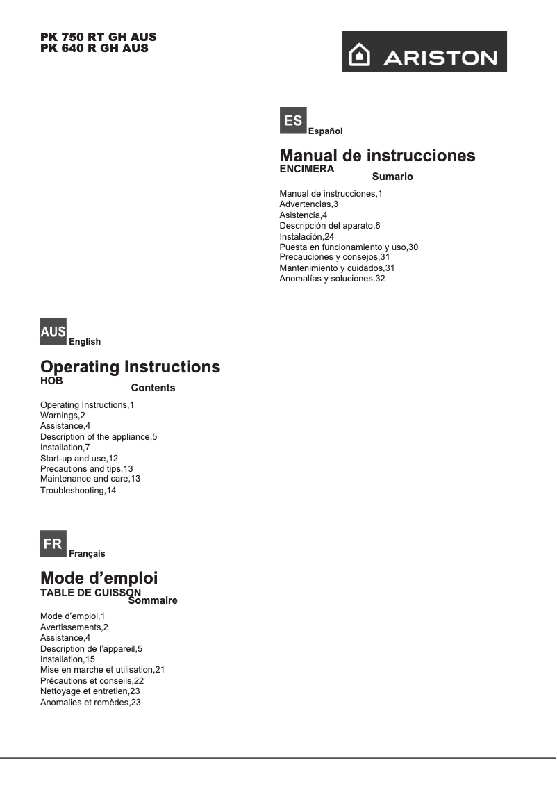 Imagen de la primera página del manual del dispositivo PK640RGH