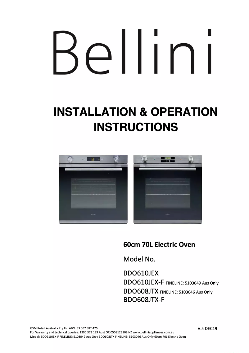 Página 1 del manual Manual de usuario Bellini BDO610TCX