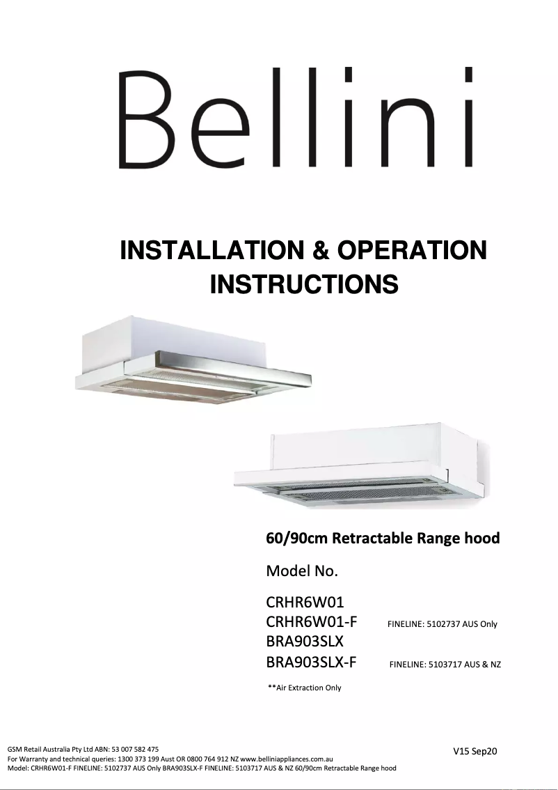 Página 1 del manual Manual de usuario Bellini BRA903SLX-F