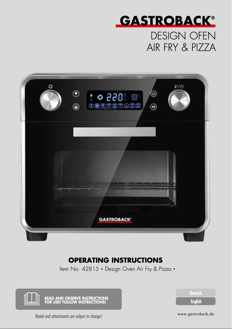 Imagen de la primera página del manual del dispositivo Design Oven Air Fry & Pizza 42815