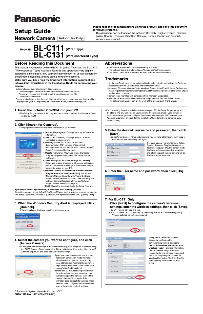 Página 1 del manual Manual de usuario Panasonic BL-C131