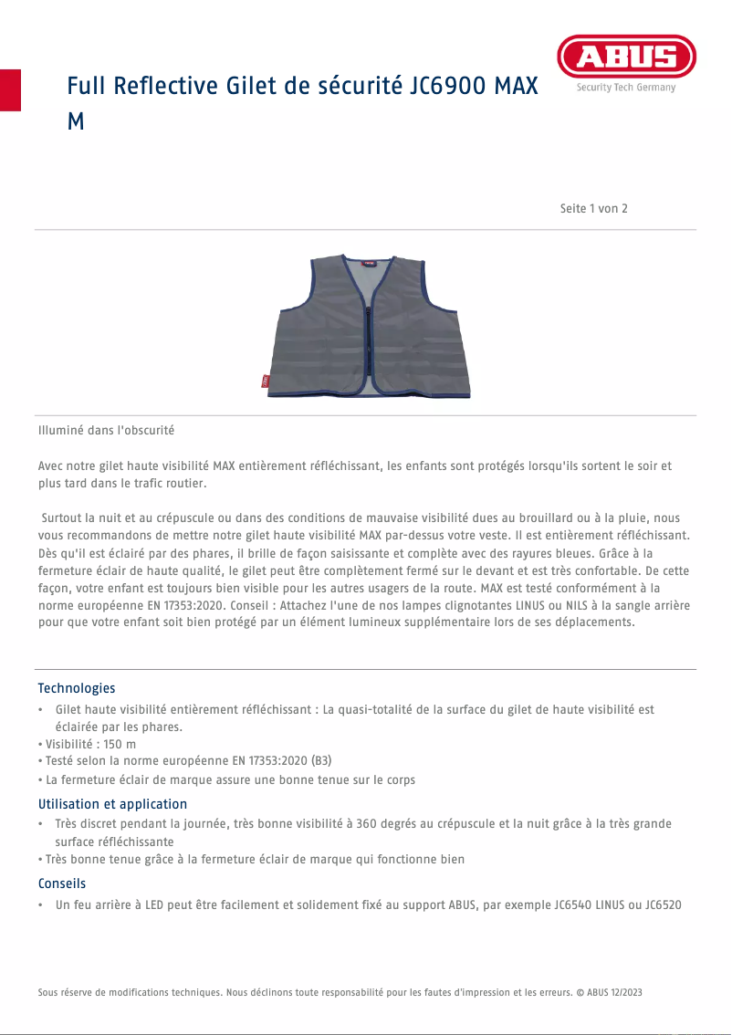Página 1 del manual Ficha técnica Abus MAX JC6900