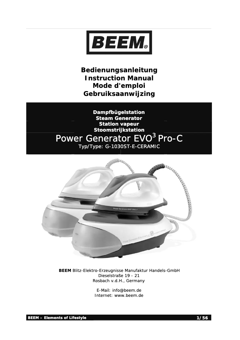 Imagen de la primera página del manual del dispositivo Power Generator EVO3 Pro-C