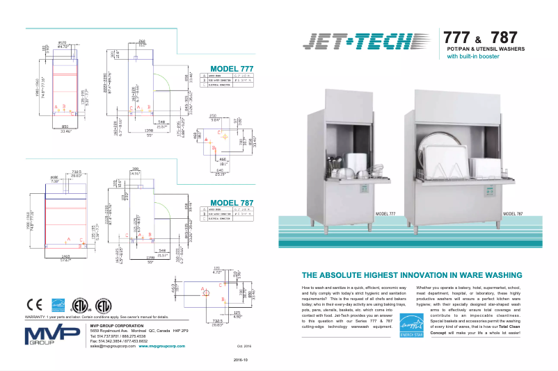 Página 1 del manual Ficha técnica Jet-Tech 787