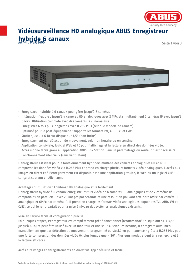 Imagen de la primera página del manual del dispositivo TVVR33600