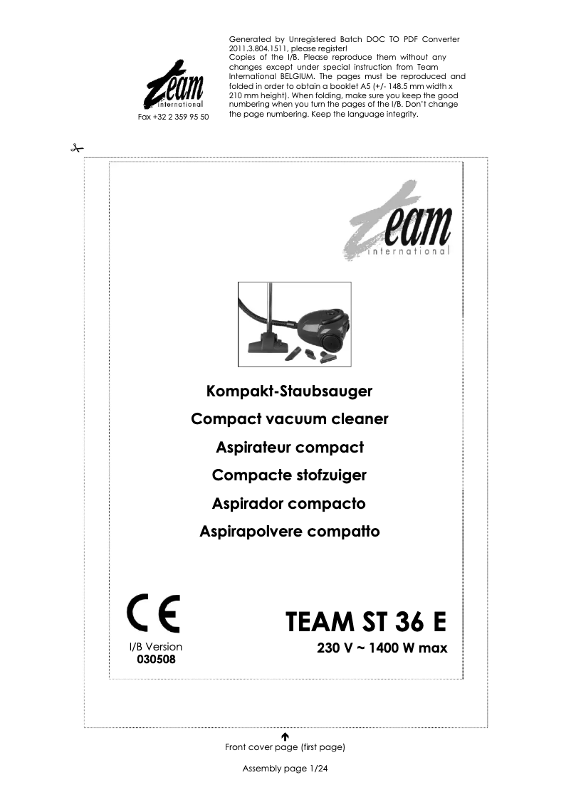 Imagen de la primera página del manual del dispositivo ST 36 E