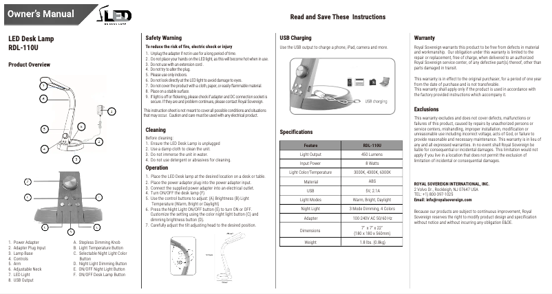 Imagen de la primera página del manual del dispositivo RDL-110U