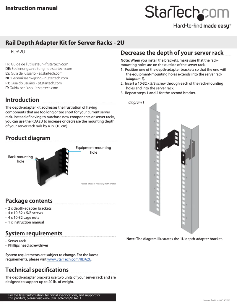 Página 1 del manual Manual de instrucciones StarTech.com RDA2U