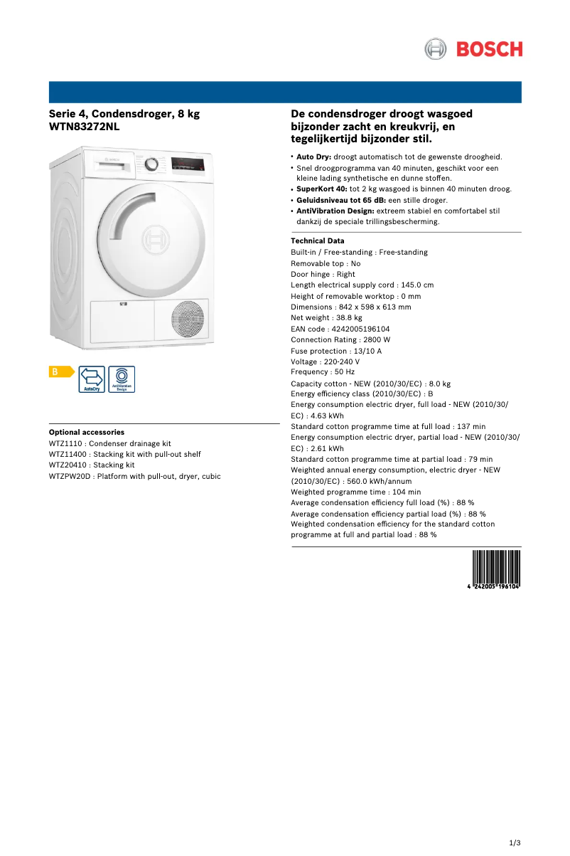 Imagen de la primera página del manual del dispositivo Serie 4 WTN83272NL