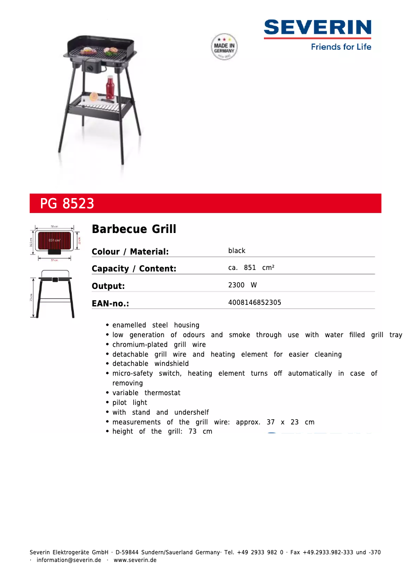 Página 1 del manual Ficha técnica Severin PG 8523