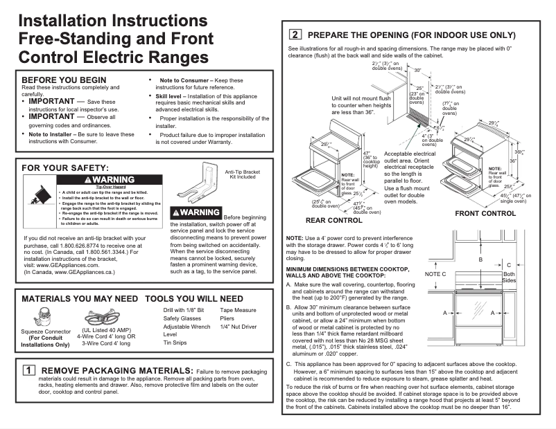 Página 1 del manual Ficha técnica GE JB258DMWW