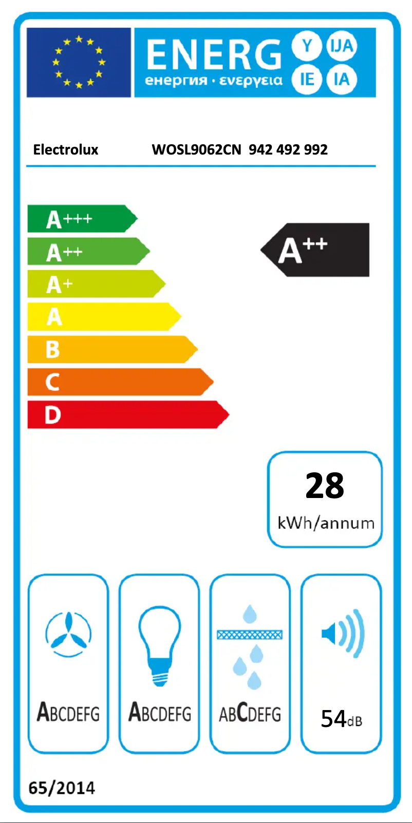 Página 1 del manual Etiqueta energética Electrolux WOSL9062CN