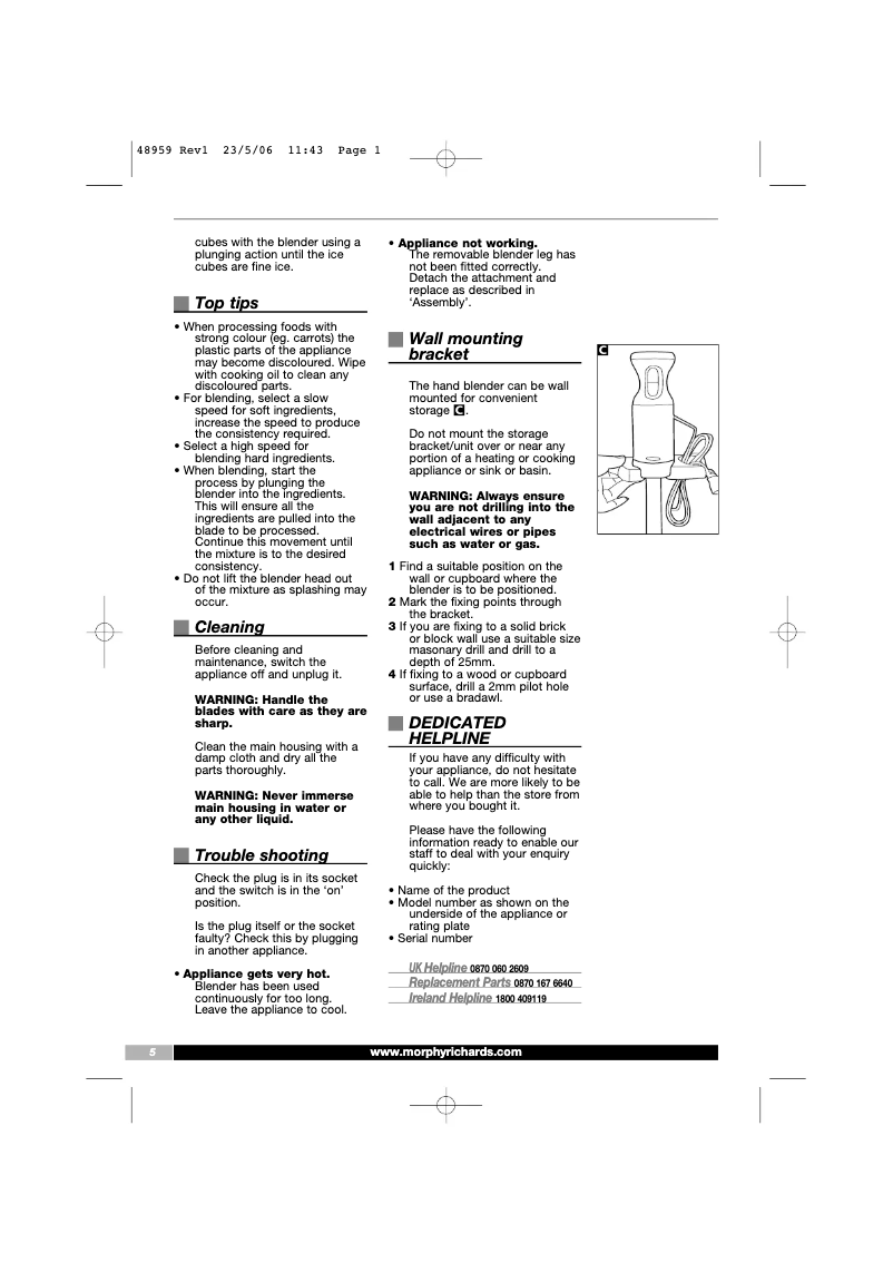 Imagen de la primera página del manual del dispositivo Hand Blender 48959