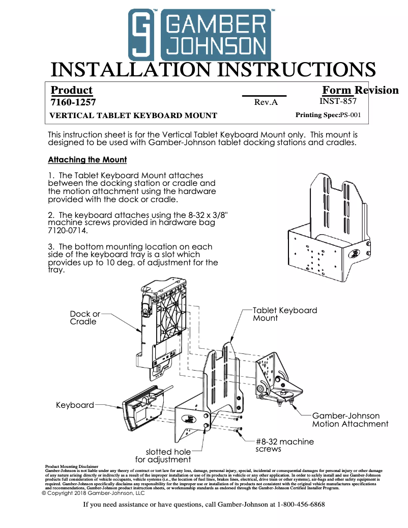 Página 1 del manual Manual de usuario Gamber-Johnson 7160-1257