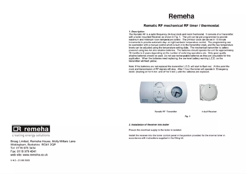 Página 1 del manual Manual de usuario Remeha Rematic RF