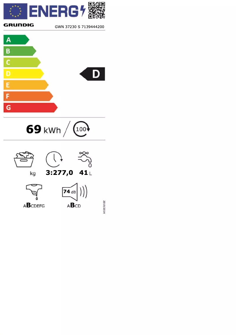 Página 1 del manual Etiqueta energética Grundig GWN37230S