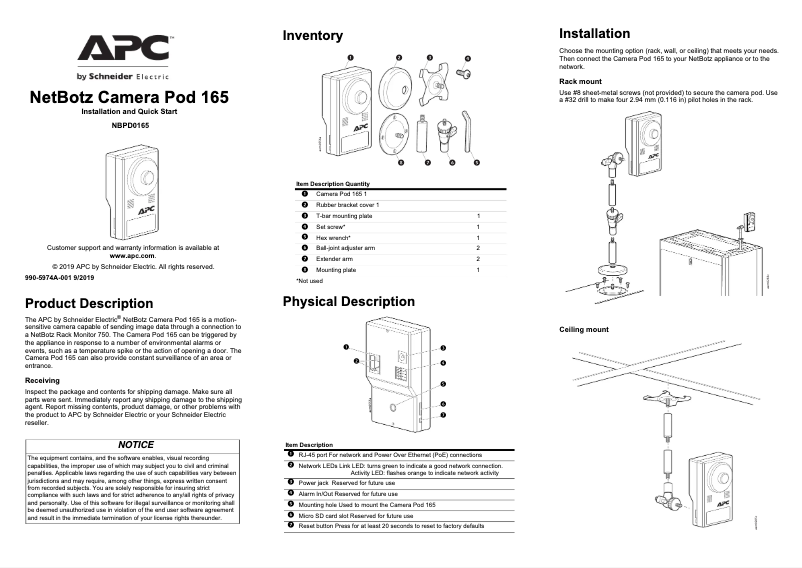 Página 1 del manual Manual de usuario APC NetBotz Camera Pod 165
