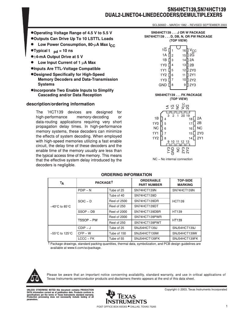 Página 1 del manual Manual de usuario Texas Instruments SN74HCT139N