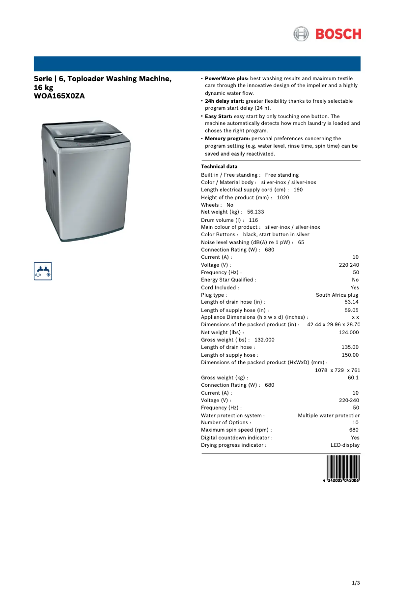 Imagen de la primera página del manual del dispositivo WOA165X0ZA