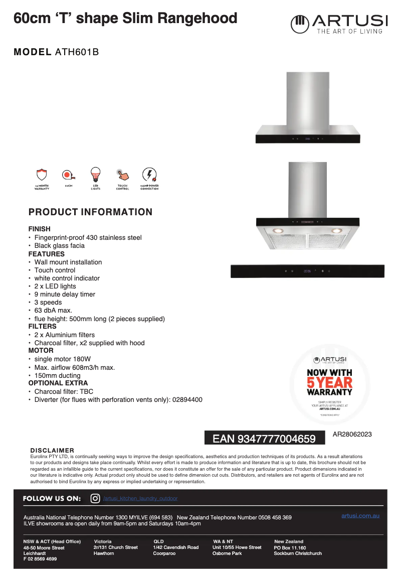 Página 1 del manual Ficha técnica Artusi ATH601B