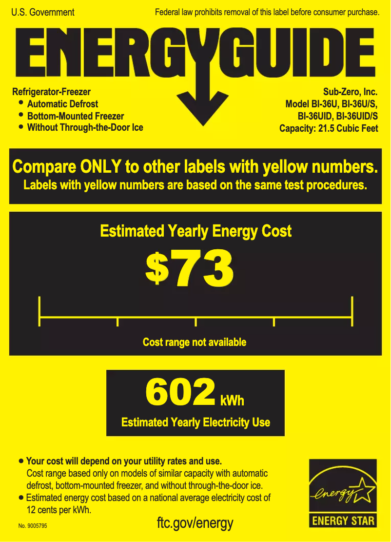 Página 1 del manual Etiqueta energética Sub-Zero BI-36U/O-RH