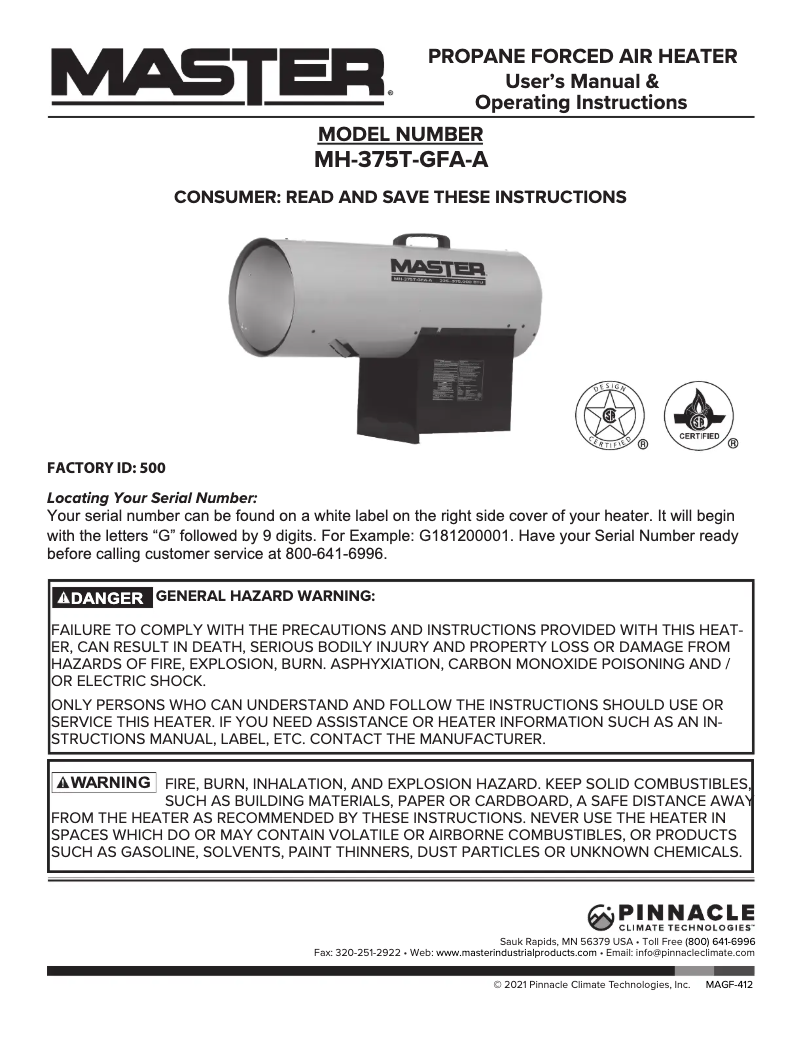 Página 1 del manual Manual de usuario Master MH-375T-GFA