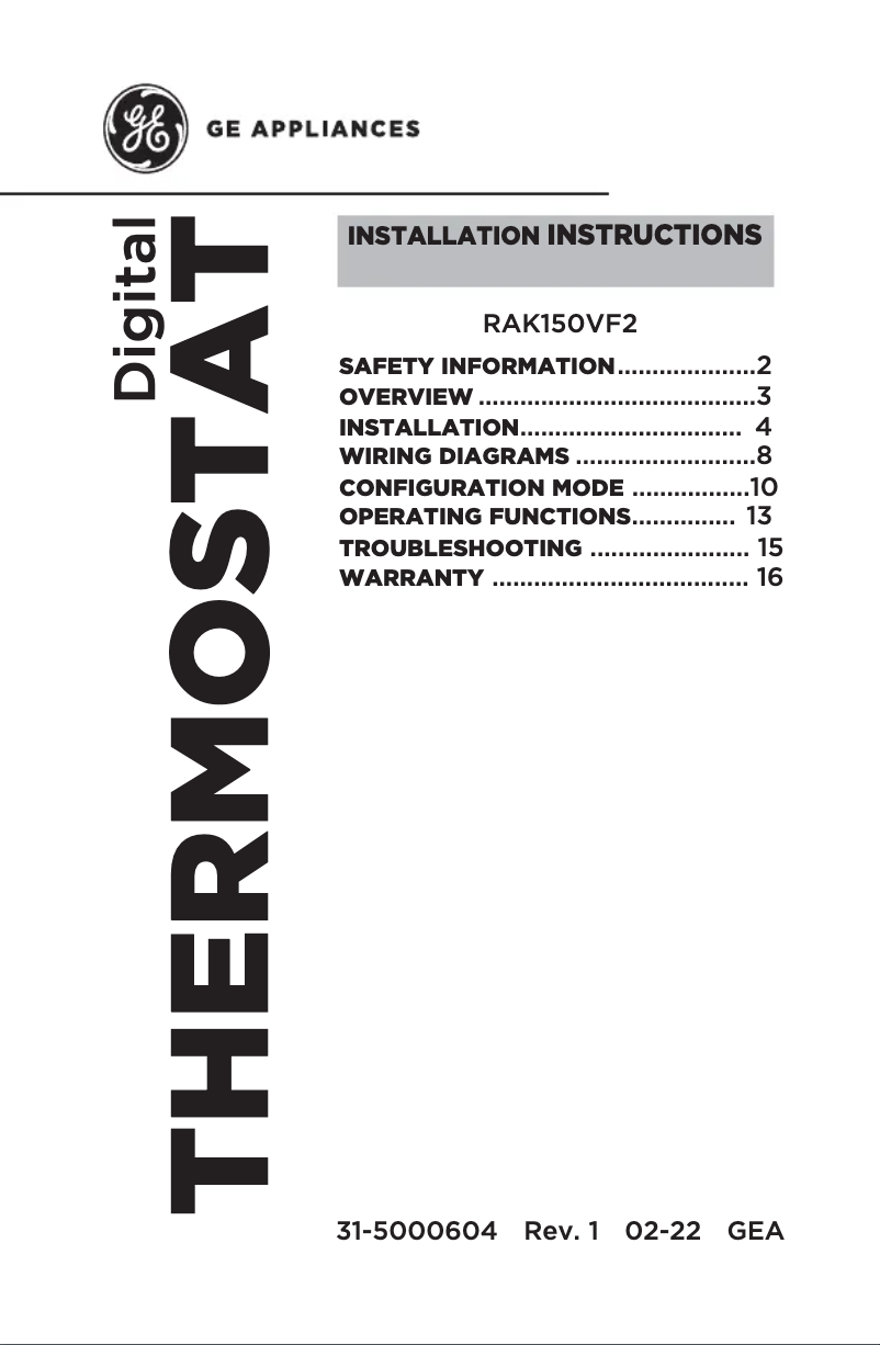 Imagen de la primera página del manual del dispositivo RAK150VF2
