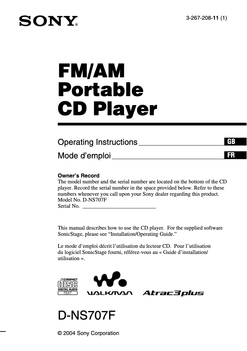 Imagen de la primera página del manual del dispositivo Discman D-NS707F