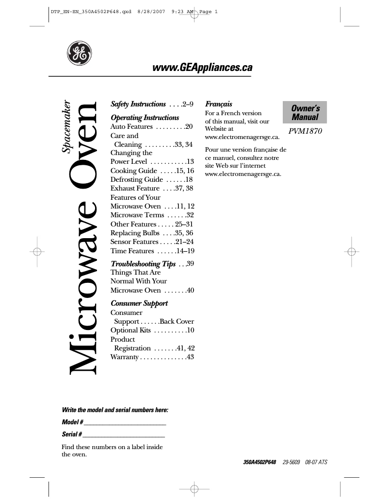 Página 1 del manual Manual de usuario GE PVM1870WMC