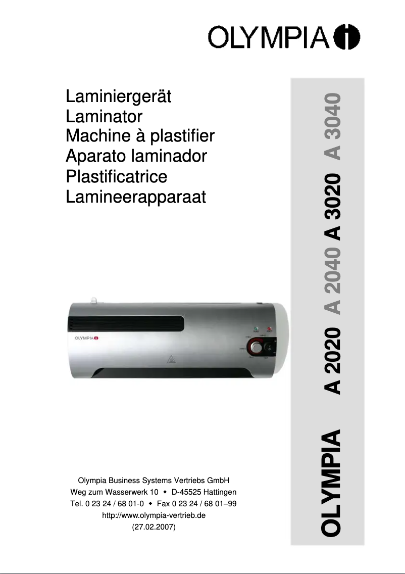 Página 1 del manual Manual de usuario Olympia A 3040