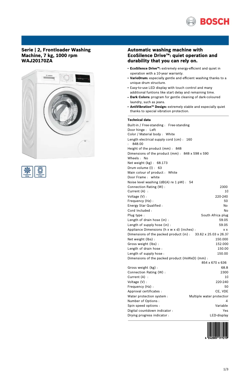Imagen de la primera página del manual del dispositivo WAJ20170ZA