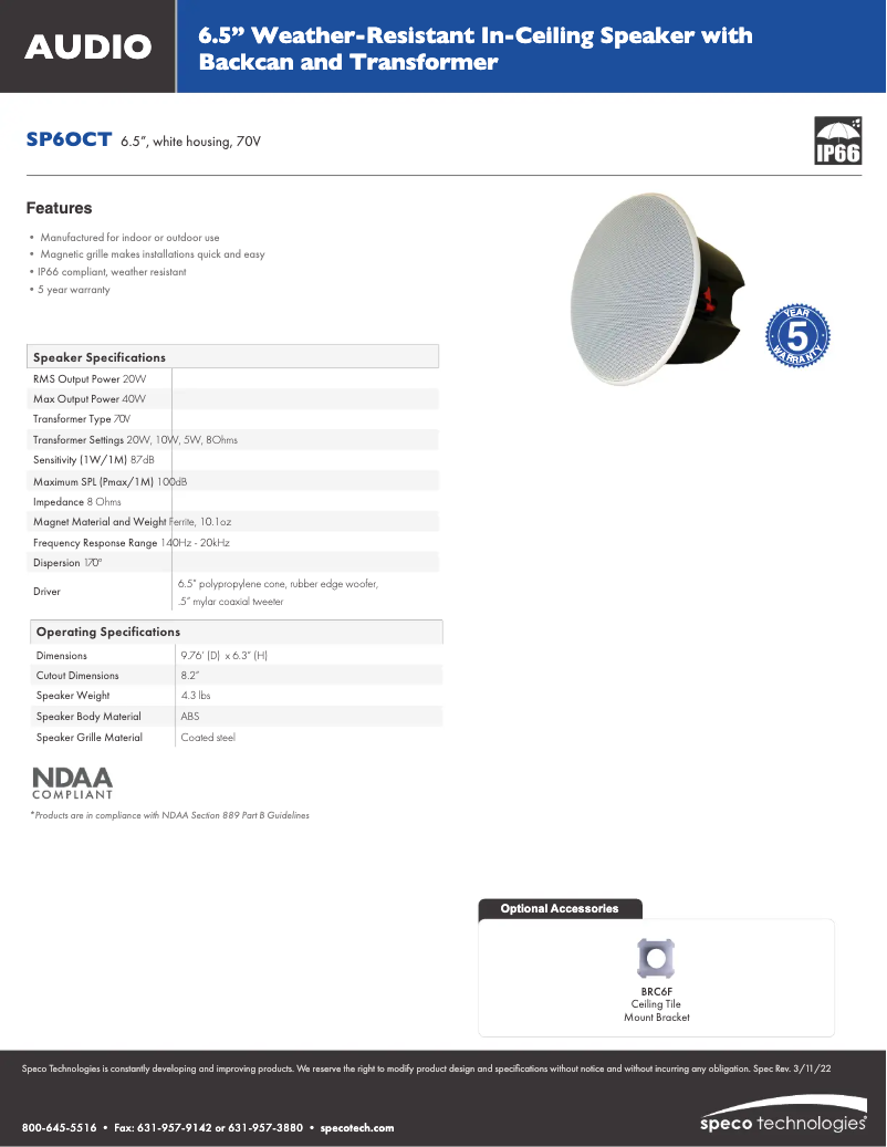 Página nº 1 - Ficha técnica Speco Technologies SP6OCT