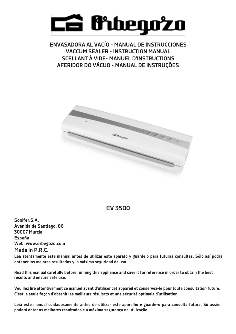 Imagen de la primera página del manual del dispositivo EV 3500
