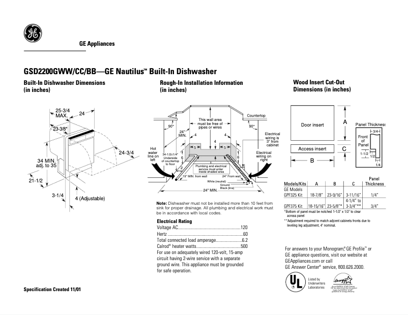 Página 1 del manual Ficha técnica GE GSD2200GCC