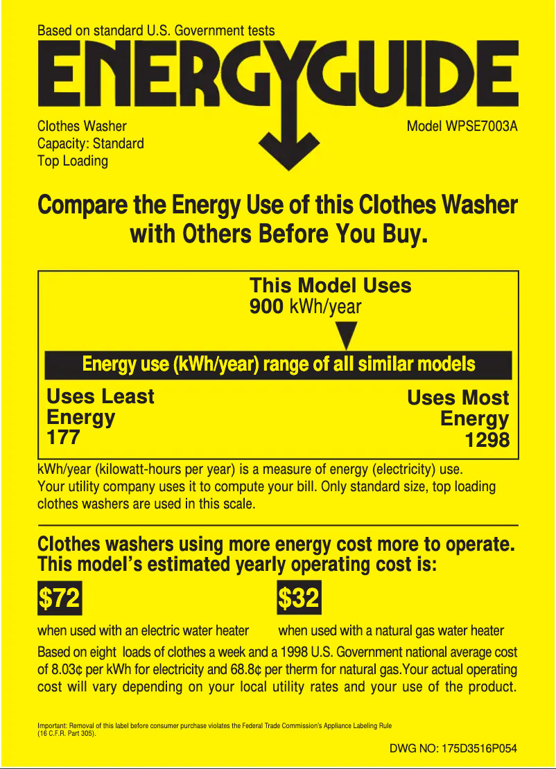 Página 1 del manual Etiqueta energética GE Profile Wizard WPSE7003AWW