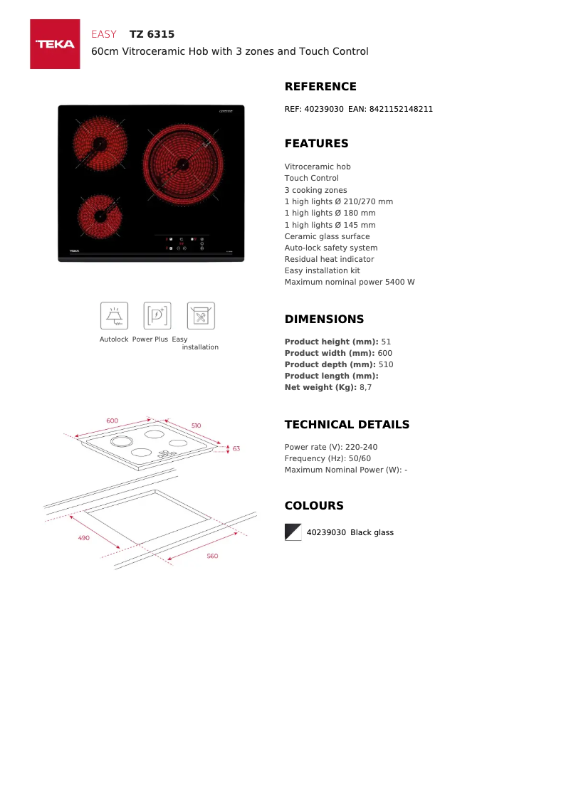 Página 1 del manual Ficha técnica Teka TZ 6315