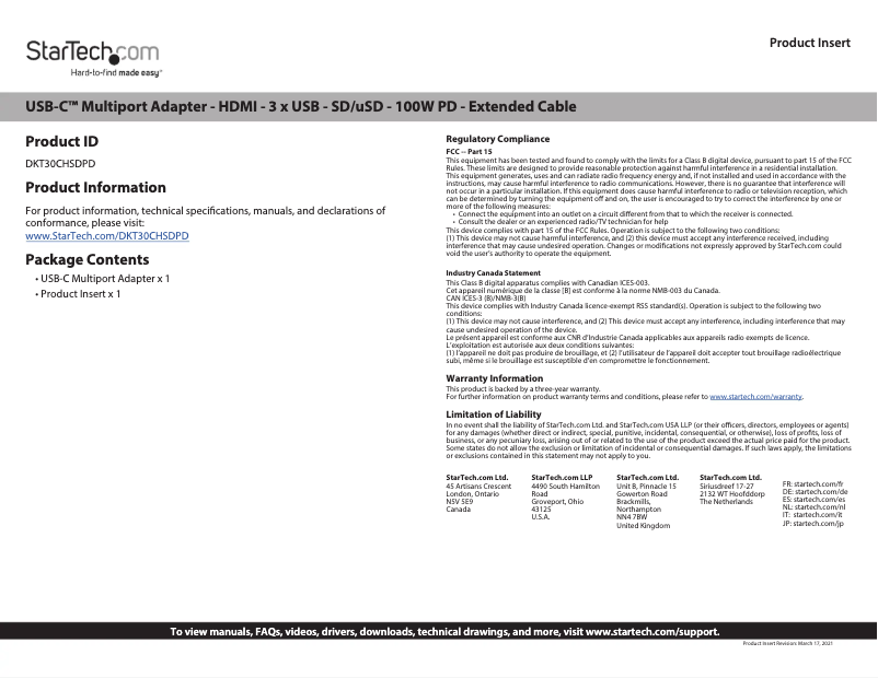 Página 1 del manual Manual de usuario StarTech.com DKT30CHSDPD